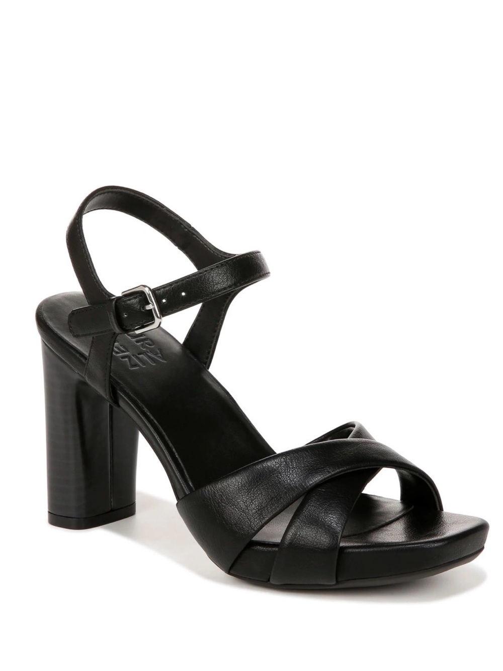 Naturalizer Morgan Black Cross-Strap Block Heel Sandals
